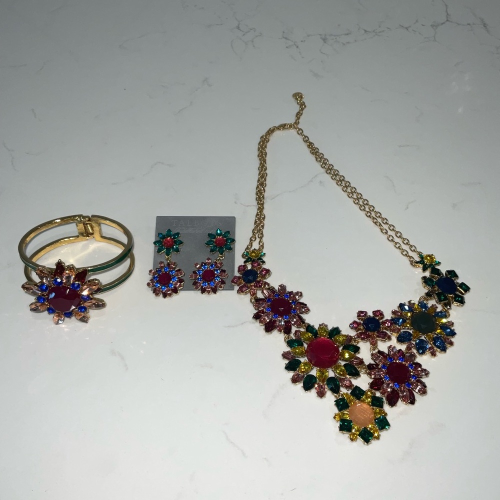 Talbots Multicolor Statement Necklace, Earrings, … - image 1